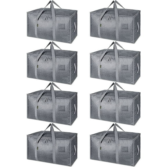 ASOTVision 8 Pack Moving Bags w/Reinforced Handles, Moving Boxes & Storage Bins Alternative, Packing Supplies, Camping Accessories Totes for Storage, Dorm Room Essentials Storage Bags (Gray)
