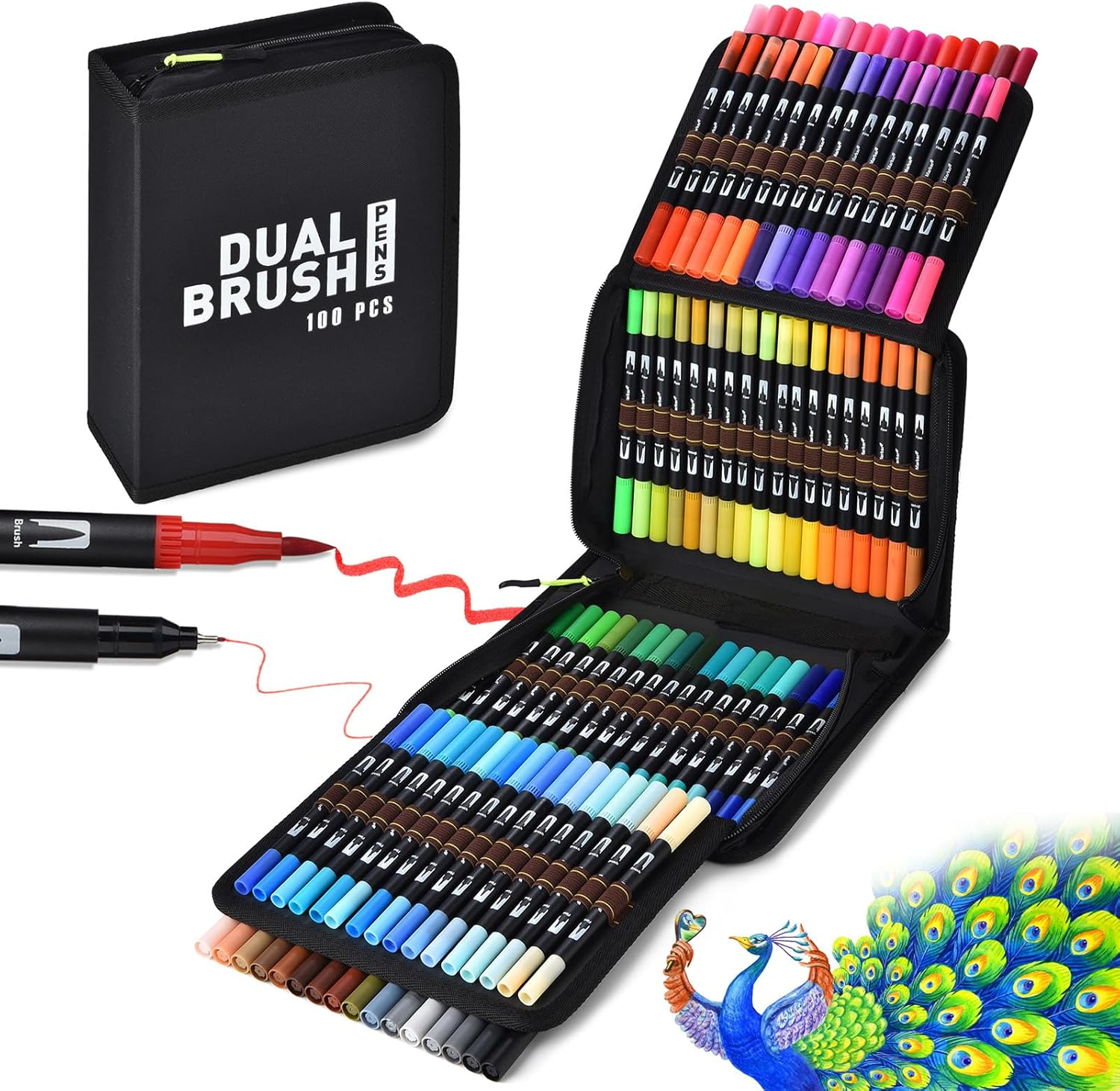 Dual Tip Brush Pens Art Markers, ASOVNXF 100 Colors Coloring Markers Pens Set with Fine and Brush Tip for Adult Artist Calligraphy Hand Lettering Journal Doodling Writing