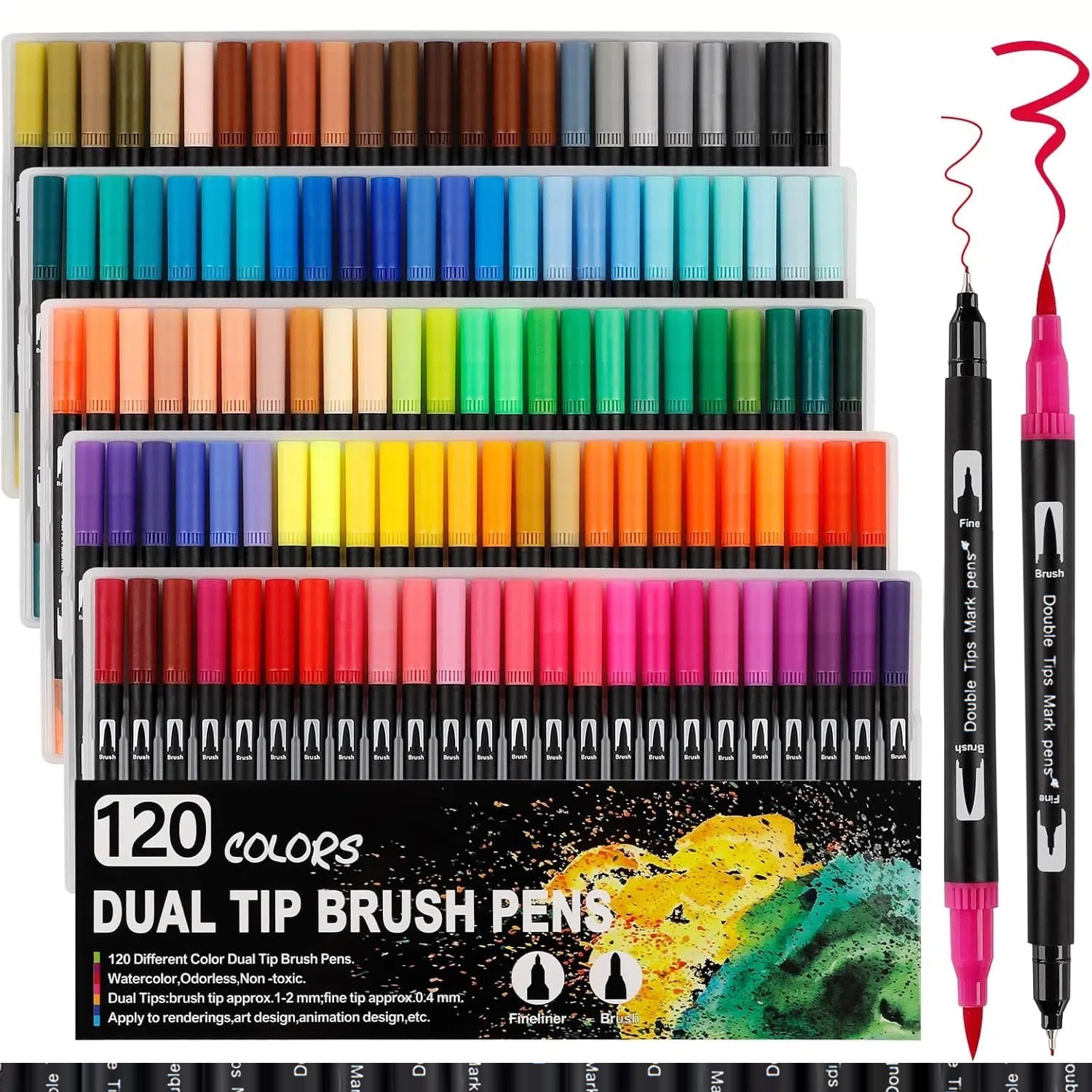 ASOVNXF, 120 Colors Dual Tip Brush and Fine Tip Markers Set