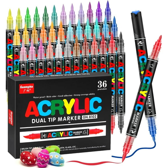 ASOVNXF 36 Colors Acrylic Paint Markers,Round&Brush Tip Acrylic Paint Pens,Coloring Markers Set for Wood,Canvas,Glass,Rock Painting,Ceramic Surfaces and DIY Crafts Making Art Supplies