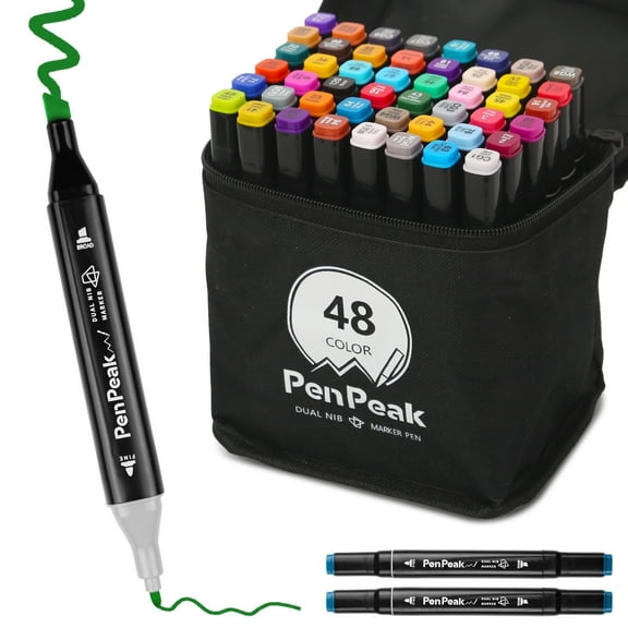 Alcohol Markers,48 Colors Coloring Markers Set with Case,Dual Tip Chisel & Fine Drawing Markers for Artists Coloring Sketch Illustration,Permanent Art Markers for Sketching Adult Coloring
