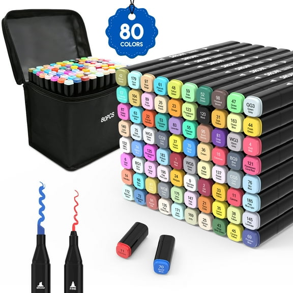 ASOVNXF Markers,80 Colors Art Markers Set,Permanent Coloring Markers,Dual Tips Drawing Markers for Adult Coloring Drawing,Artist Markers Art Supplies for Blending Sketching,Art Set Marker Pens