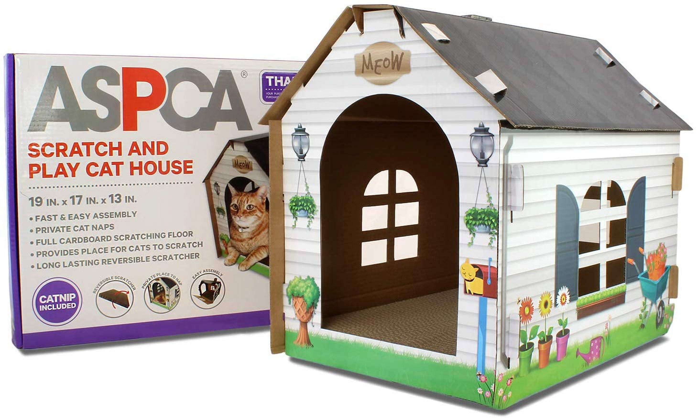 Cottage Style Cardboard Cat House with Scratcher