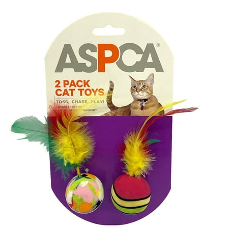 ASPCA Cat Toys Toss, Chase, Play! Balls with Feather, 2 Pack