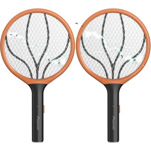 ASPECTEK 2-Pack Electric Fly Swatter, 3000V Bug Zapper and Mosquito Racket for Indoor and Outdoor Use, Handheld Insect and Mosquito Killer (2xAA Batteries Not Included)