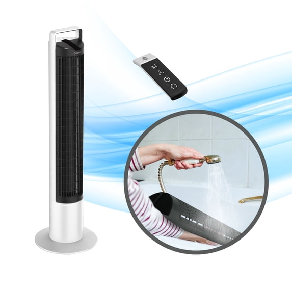 ASPEN A40 Portable Easy to Clean Oscillating Tower Fan with 3 Fan Speeds, Removable Base, Night Light Feature, and Magnetic Remote Control