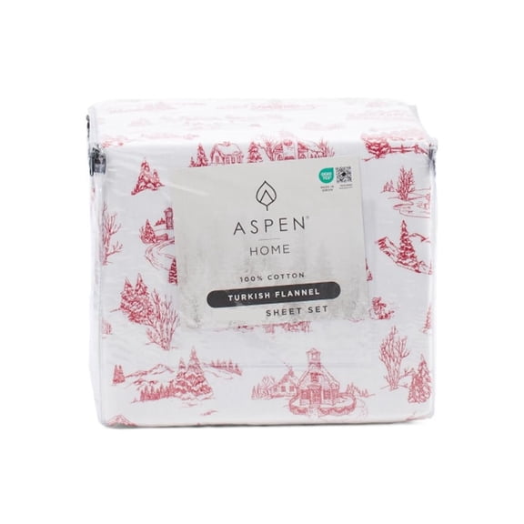 ASPEN Home Flannel Sheet Set Red Toile, Twin