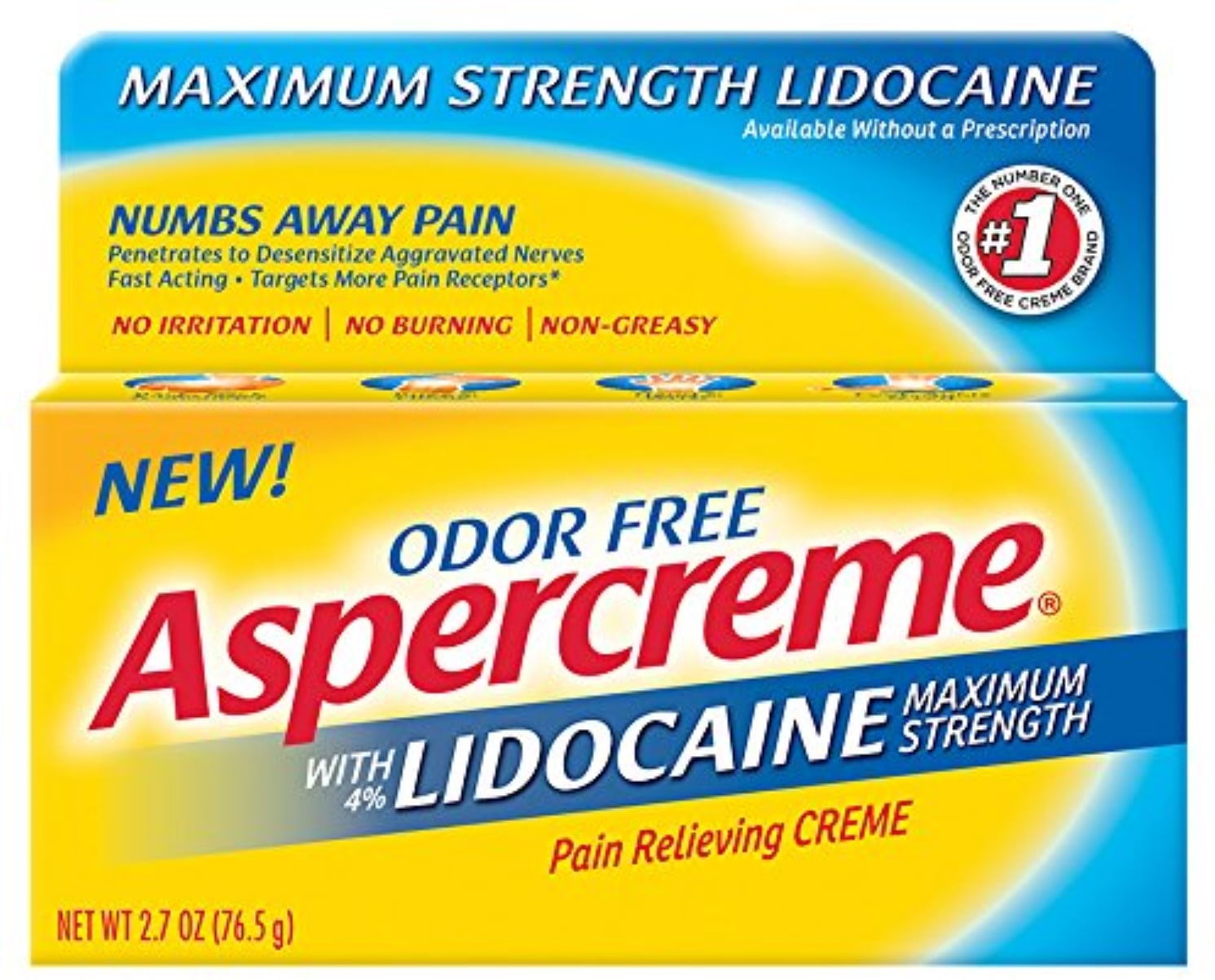 ASPERCREME Maximum Strength Lidocaine Pain Relieving Creme 2.7 oz (Pack of 2)