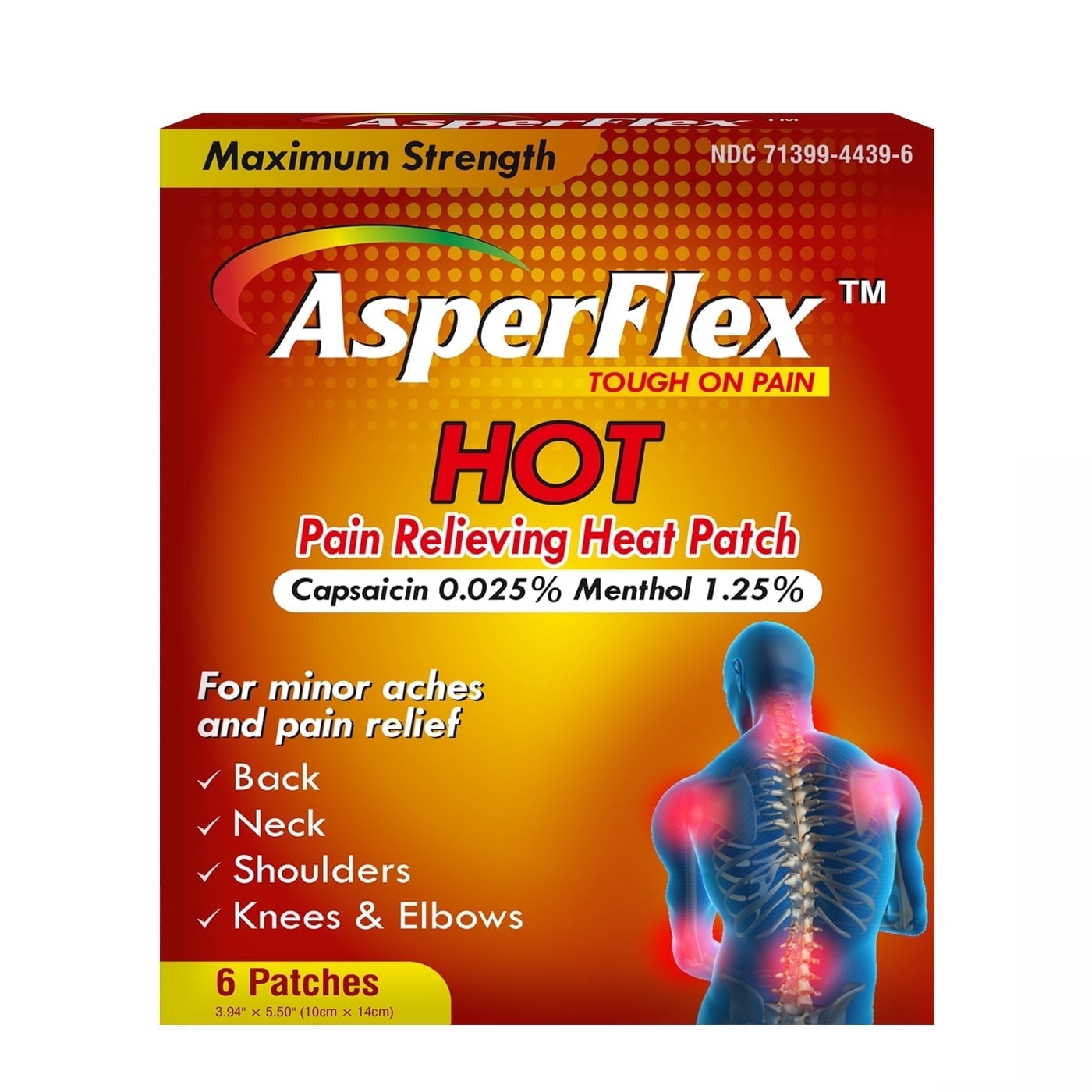ASPERFLEX  HOT PAIN RELIEF PATCH CAPSAICIN AND MENTHOL - 5 Patches
