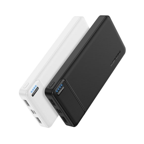 ASPERX Portable Phone Charger, 15000mAh Power Bank 2 Packs, Phone Battery Pack 15W USB Fast Charging, Black & White