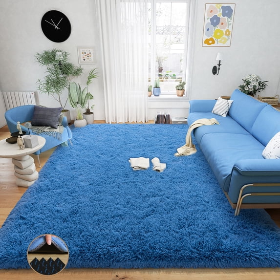 ASPILLOW 8x10 Large Fluffy Rugs,Soft Fuzzy Plush Indoor Carpets for Bedroom Living Room, Play Room,Haze Blue