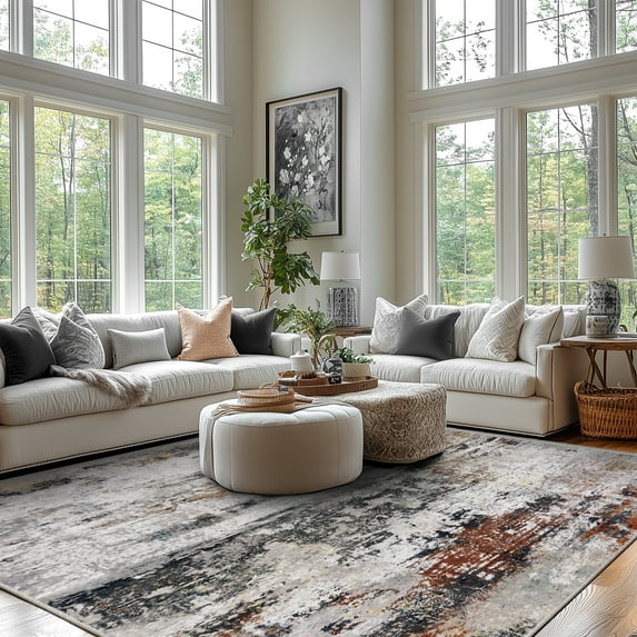 ASPILLOW 8x10 Large Washable Rug, Rust Soft Low Pile Stain-resistant and Non-slip Carpet for Home decor Living Room Dining Room Bedroom Den