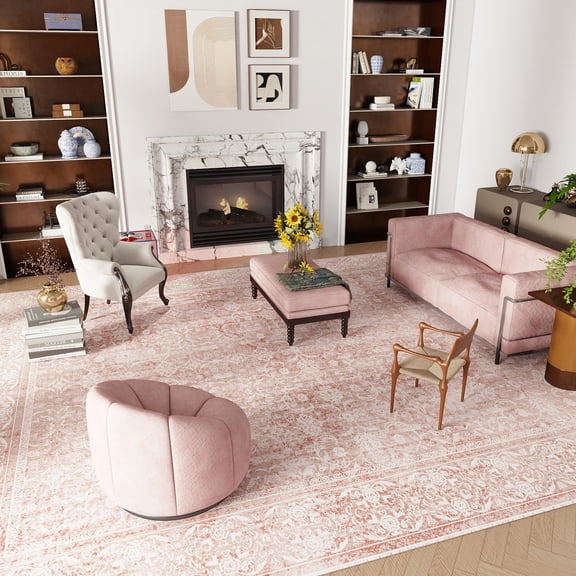 ASPILLOW 8x10 Large Washable Rug, Soft Low Pile Stain-resistant and Non-slip Carpet for Home decor Living Room Dining Room Bedroom Den,Pink