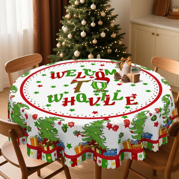 ASPILLOW Christmas Round Tablecloth 60 Inch Welcome To Whoville Cartoon ...
