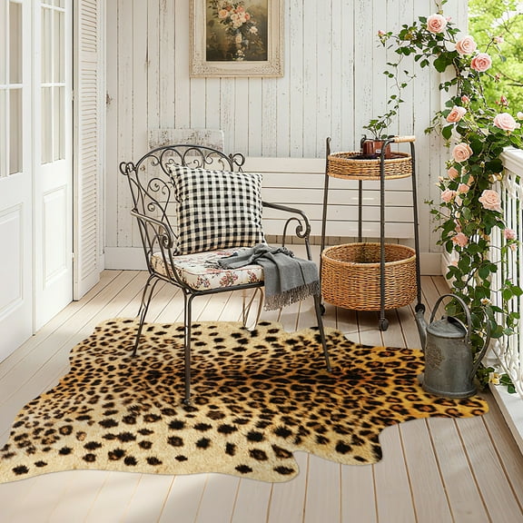 ASPILLOW Faux Cowhide Leopard Rug Anti-slip and durable Suitable for living room dining room bedroom study Christmas gift 5x6.2ft