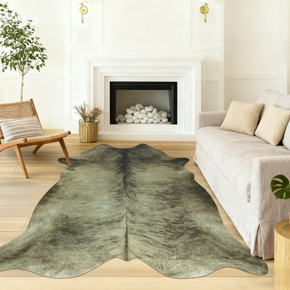 ASPILLOW FauxCowhide Area Rug for Living Room Bedroom Decor, Christmas Gifts, Light Gray, 5 x 6.2ft