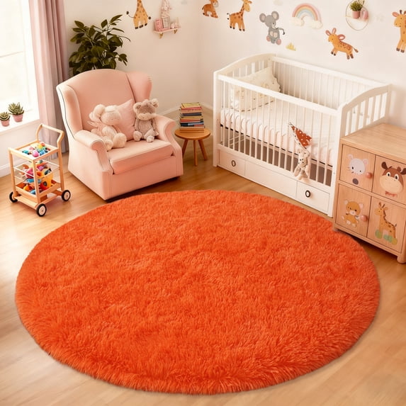 ASPILLOW Fluffy Circular Rugs,6ft Orange Soft Fuzzy Plush Indoor Round Carpets for Bedroom Living Room Kids Room Nursery
