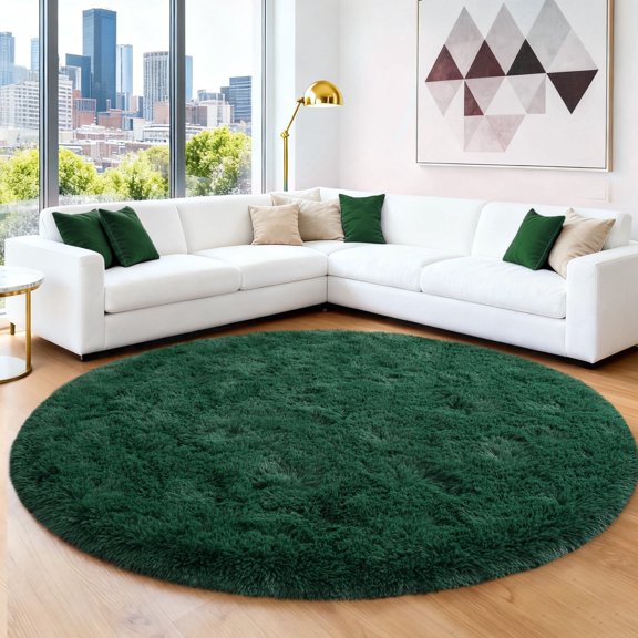 ASPILLOW 6ft Fluffy Round Shaggy Rug Non-Slip Soft Plush Carpet for Bedroom Kids Room Nursery, Dark Green