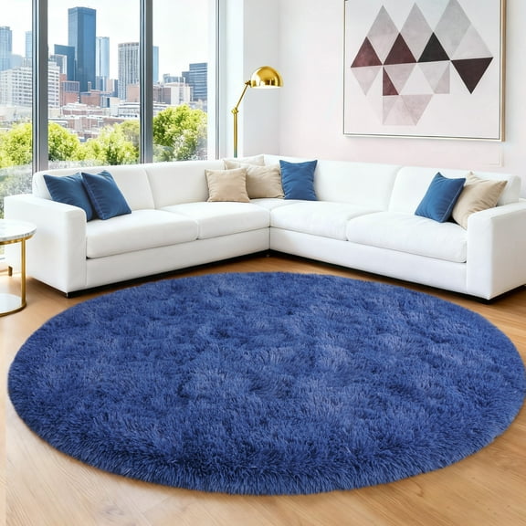 ASPILLOW Fluffy Circular Rugs,6ft Soft Fuzzy Plush Indoor Round Carpets for Bedroom Living Room Kids Room Nursery,Sand Blue