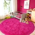 thumbnail image 1 of ASPILLOW Fluffy Round Rug for Room,7ft Non Skid Plush Indoor Nursery Home Decor Rug,Modern Shaggy Fuzzy Rugs for Living Room,Rose Red, 1 of 8