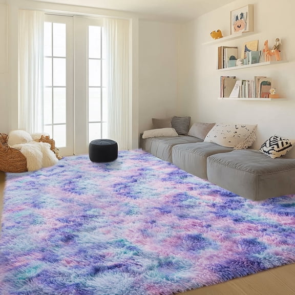 ASPILLOW 9x12 Soft Modern Area Rug, Non-Skid Fluffy Carpet for Living Room Bedroom,Tie-Dye Dark Green