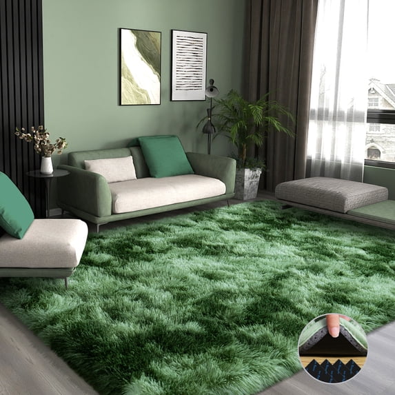 ASPILLOW Fluffy Rugs,6x9 Super Soft Shaggy Fluffy Carpets for Living Room, Dorms, Rooms, Home Decor,Tie-dye Dark Green