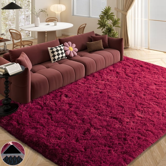 ASPILLOW Fluffy Rugs,6x9 Super Soft Shaggy Fluffy Carpets for Living Room, Dorms, Rooms, Home Decor,Wine Red