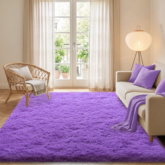 ASPILLOW Fluffy Soft Area Rug 4x6 ft, Purple Plush Shag Area Rugs Mat for Bedroom Living Room Kids Girls Nursery Non-Slip Furry Carpet Home Decor