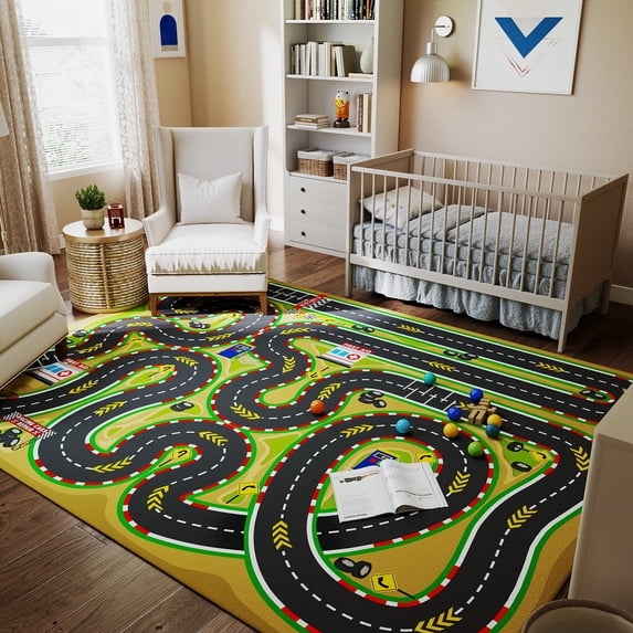 ASPILLOW Kids Play Rug, Non-Slip Traffic Road Car Carpet for Kids, Washable Soft Race Track Rug for Playroom Boys Bedroom Classroom,4x5ft
