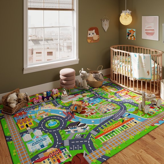 ASPILLOW Kids Rug, City Map Educational Children’s Play Mat for Kids Room Bedroom Room Decor, Play Mat Carpet for Kid Toy Cars,4x5ft