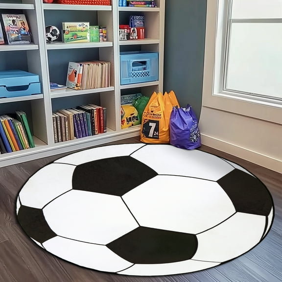ASPILLOW Kids Rug,Machine Washable Non-Slip Circle Soccers Home Decor Indoor for Living Room, Nursery, Dorms,47inch