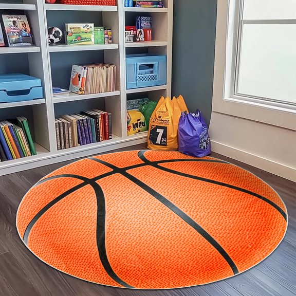 ASPILLOW Kids Rug for Bedroom,Soft Washable Non-Slip Basketball Themed Round Area Rugs for Living Room, Nursery, Dorms,47inch