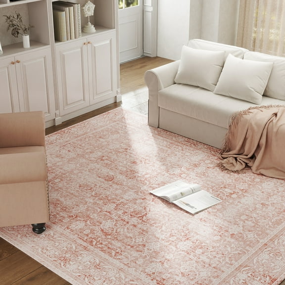 ASPILLOW Machine Washable Area Rug 4x6 Soft Stain Resistant Print Carpet for Living Room Dining Room Bedroom Den,Pink
