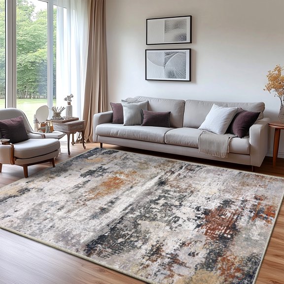 ASPILLOW Machine Washable Area Rug 5x7 Rust Soft Stain Resistant Print Carpet for Living Room Dining Room Bedroom Den
