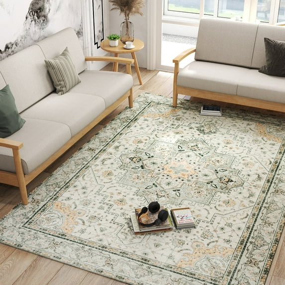 ASPILLOW Machine Washable Area Rug 5x7 Soft Stain Resistant Bohemian Print Carpet for Living Room Dining Room Bedroom Den,Taupe