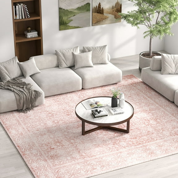 ASPILLOW Machine Washable Area Rug 5x7 Soft Stain Resistant Print Carpet for Living Room Dining Room Bedroom Den,Pink