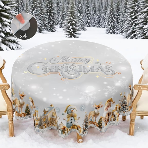 ASPILLOW Round Christmas Tablecloth 60 Inch Festive Holiday Pattern Washable Polyester Table Cover for Dining Party Home Decor