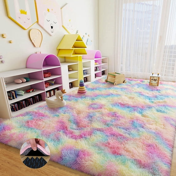 ASPILLOW 5x7 Area Rug, Soft Area Carpet Fluffy for Living Room Rugs Bedroom Non Slip Tie-dye Rainbow