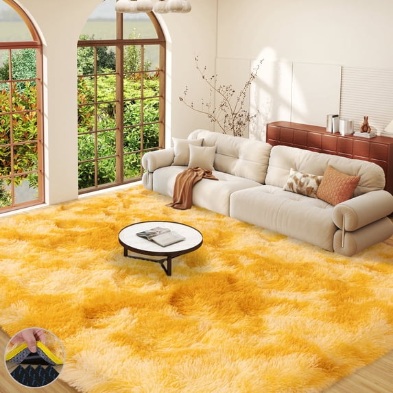 ASPILLOW 5x7 Area Rug, Soft Area Carpet Fluffy for Living Room Rugs Bedroom Non Slip Tie-Dye Yellow