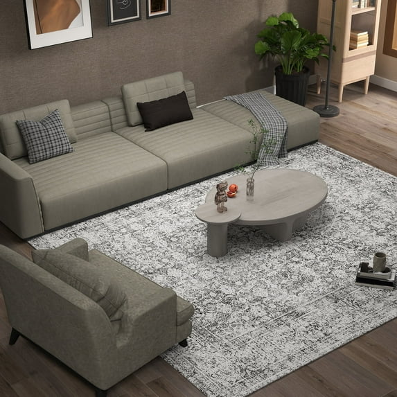 ASPILLOW Washable Area Rug 5x7 Soft Anti-slip Carpet Vintage Inspired Distressed Low Pile for Living Room Dining Room Bedroom Den