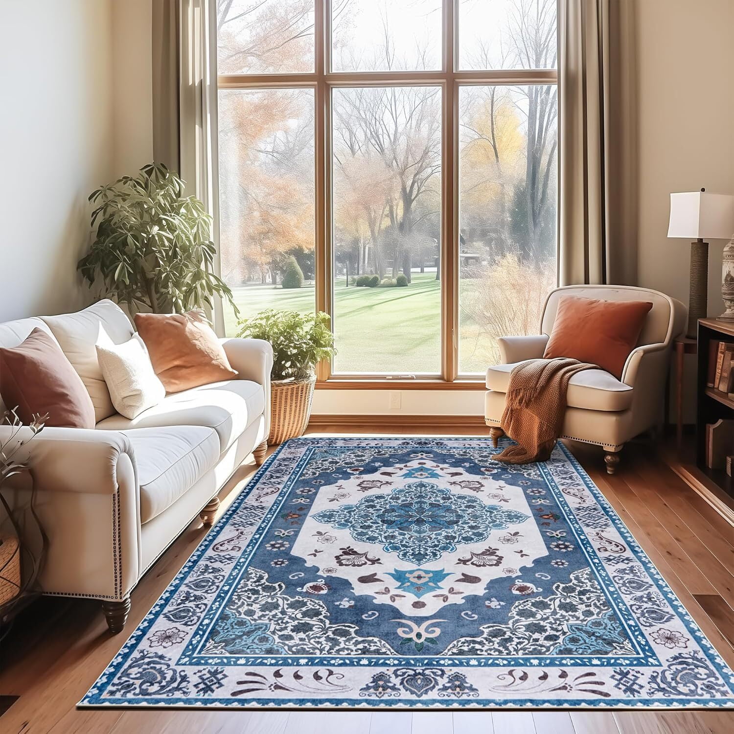 ASPILLOW Washable Rug 4x6 Bluegray Soft Accent Rugs Foldable Low Pile