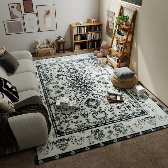 ASPILLOW Washable Rug 5x7 Soft Accent Rugs Foldable Low Pile Carpet for Dining Family Room Foyer Apartment Den,Black and White