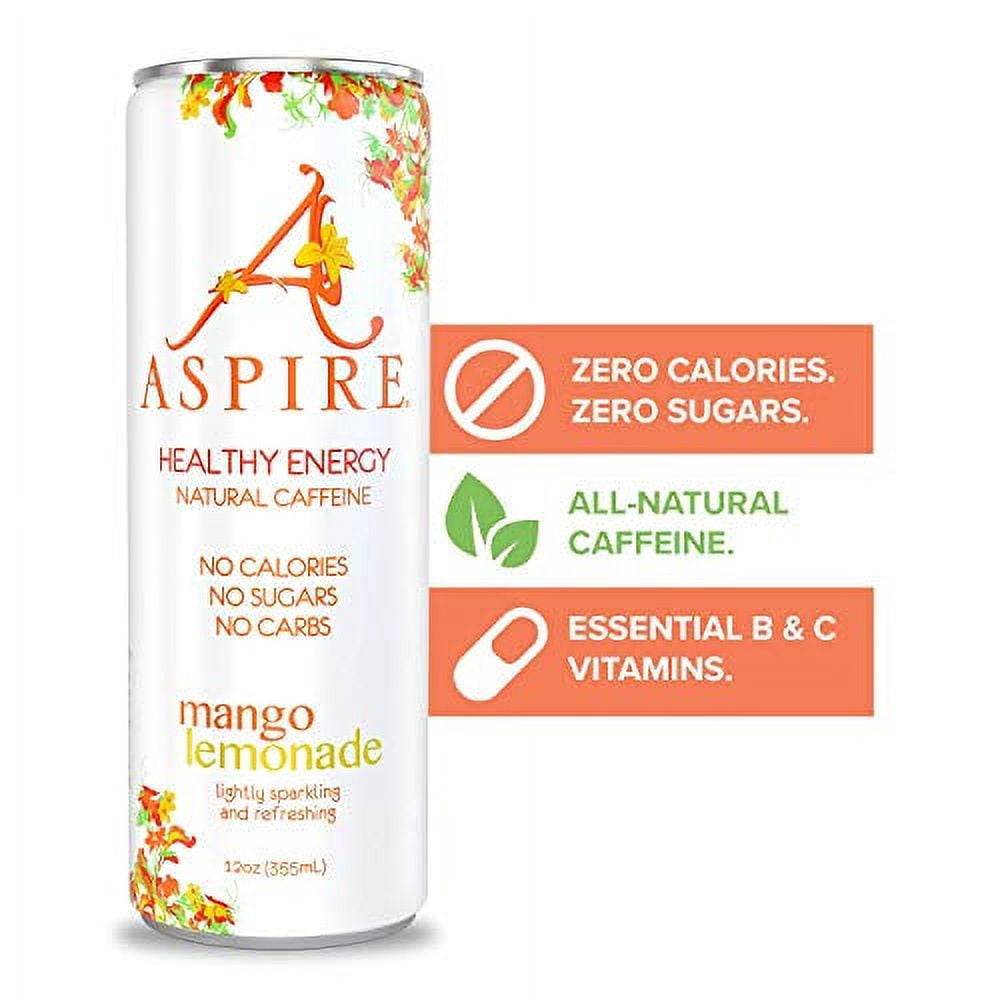 ASPIRE Healthy Energy Drink Mango Lemonade, 12 Pack Zero Sugar