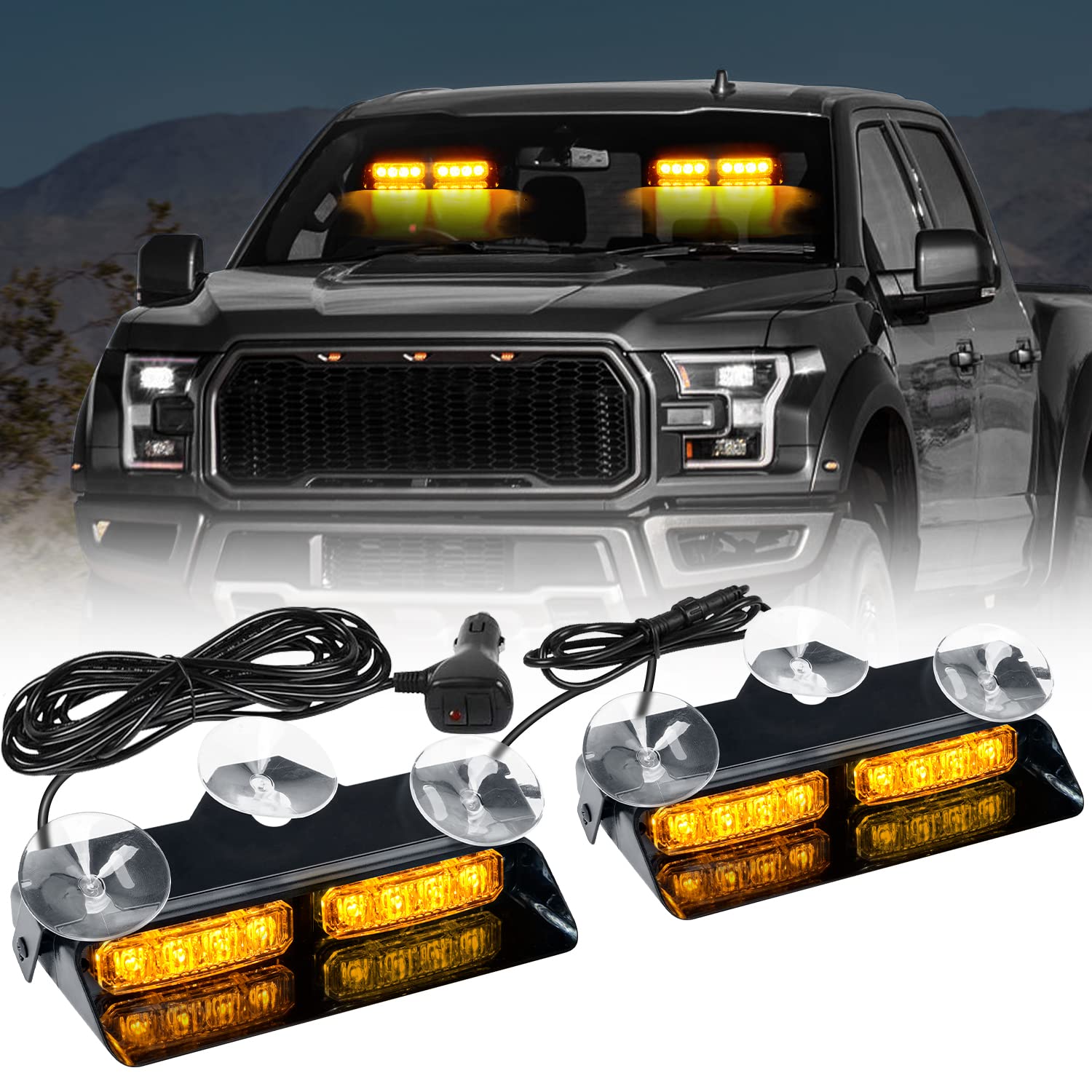 ASPL 2x7.2 Inch Dash STF9 Emergency Strobe Lights 16LED Hazard Flashing