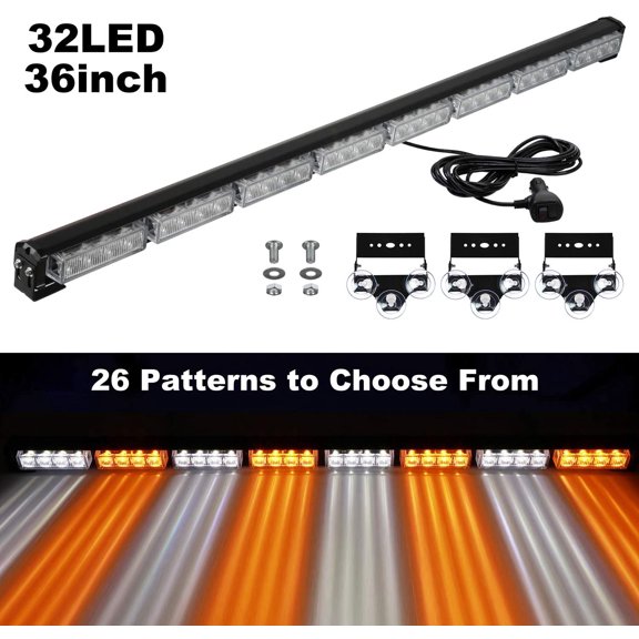 ASPL 36" 32LED Traffic Advisor Light Bar Warning Emergency Strobe Directional Flashing Caution Lighting Led Safety Lights with 16 ft Straight Cord (Amber/White)