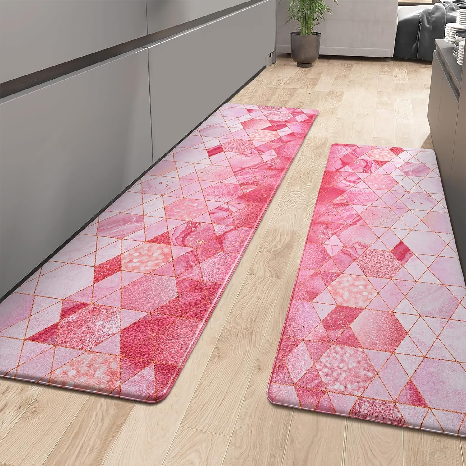 ASPMIZ Modern Kitchen Mat, Pink Kitchen Mats Cushioned Anti Fatigue Memory Foam Kitchen Rugs Mat