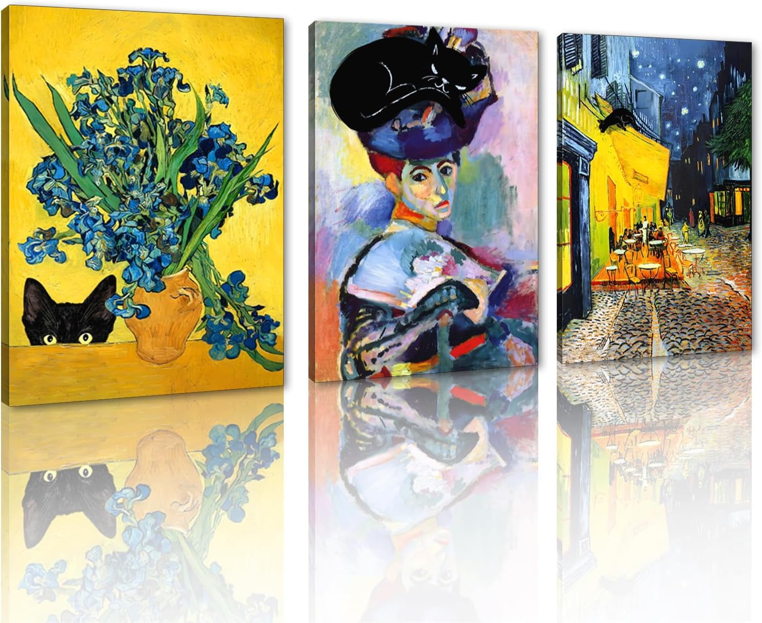 ASPORIC 3 Panels Abstract Black Cat Canvas Wall Art Van Gogh Matisse asporic-3-panels-abstract-black-cat-canvas-wall-art-van-gogh-matisse