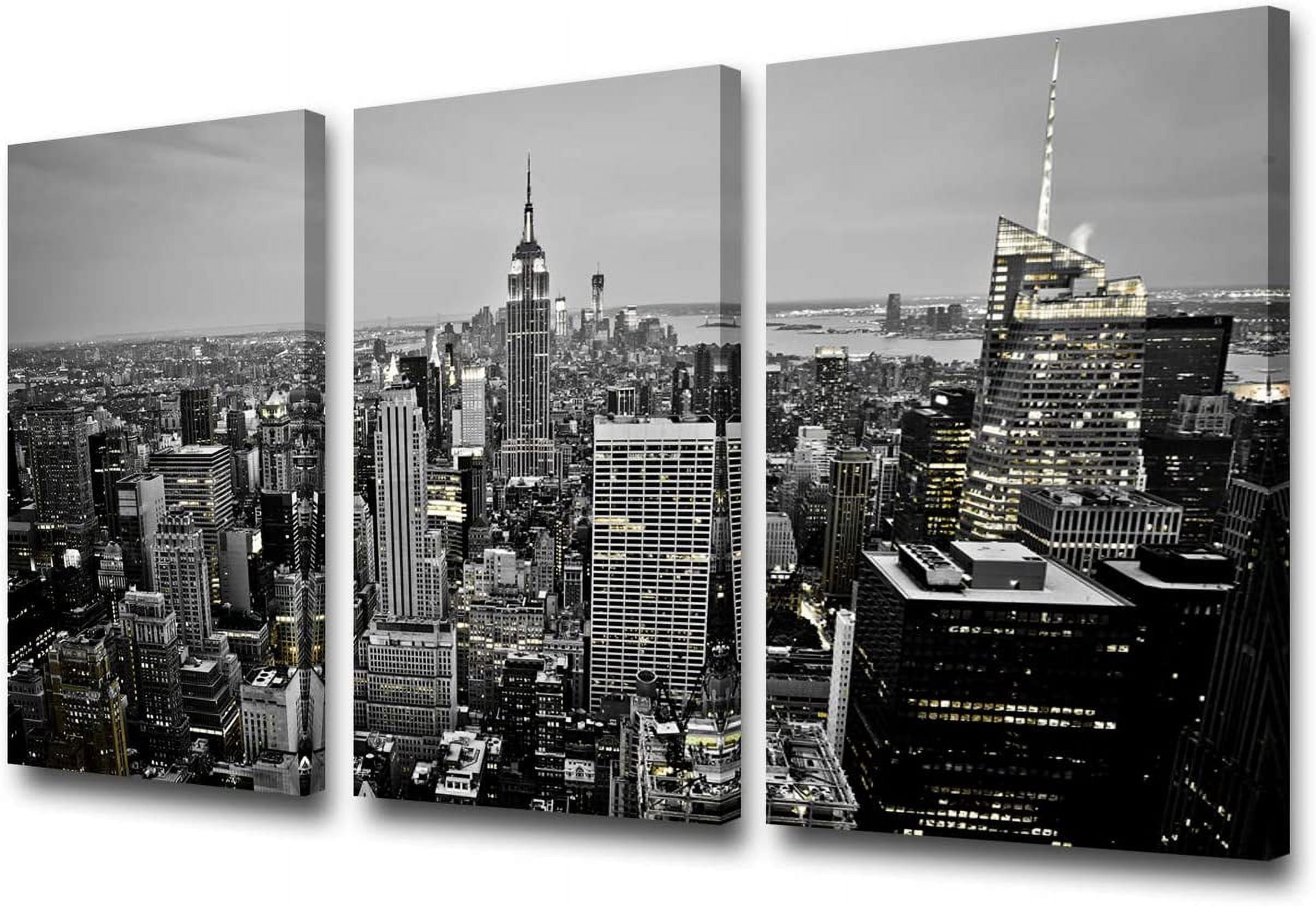 ASPORIC 3 Pieces Canvas Wall Art Black and White New York City Skyline ...