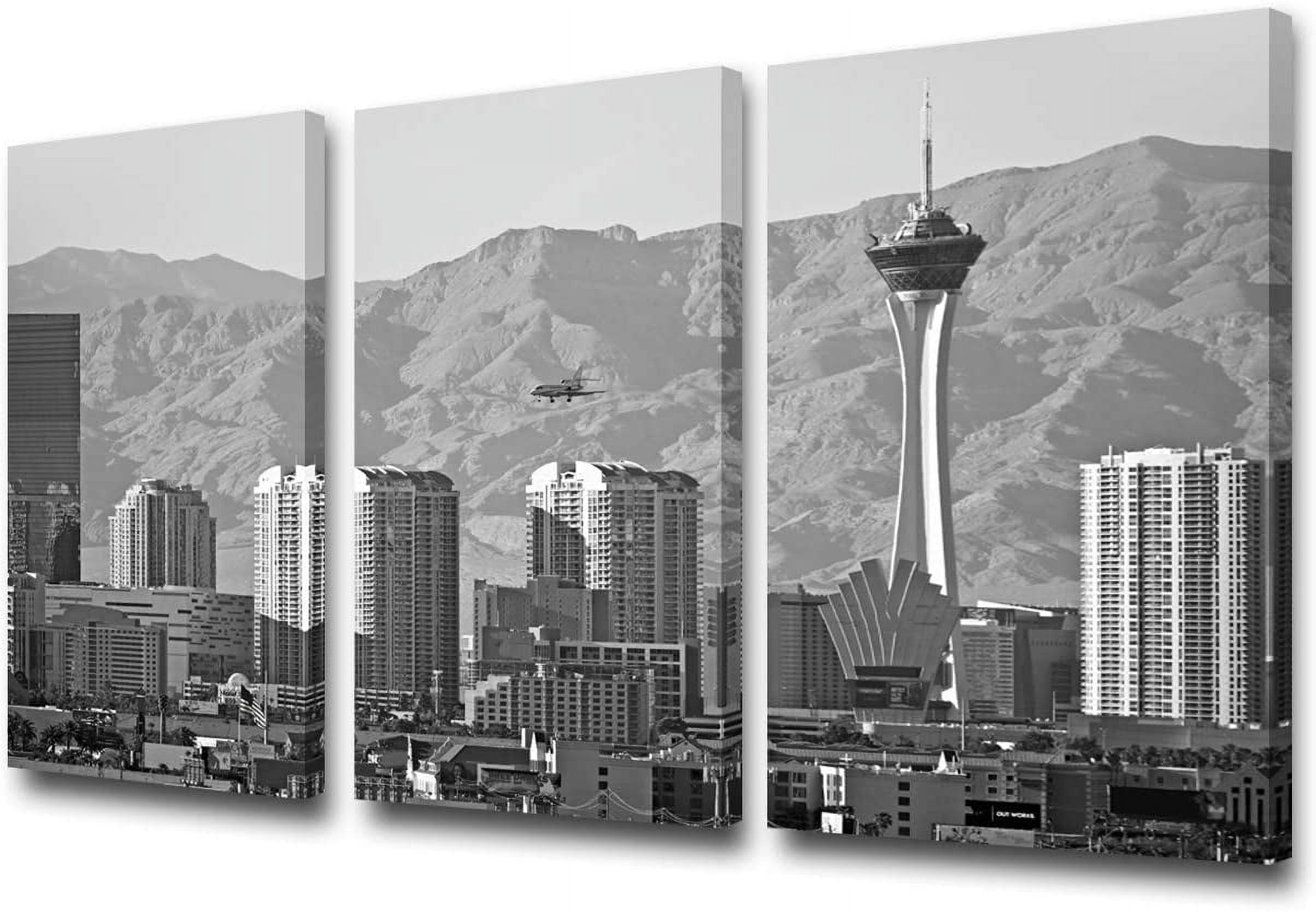 Asporic 3 pieces canvas wall art city las vegas skyline black and white