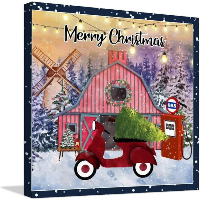 ASPORIC Canvas Prints Christmas Gas Station Rustic Wall Art Canvas ...